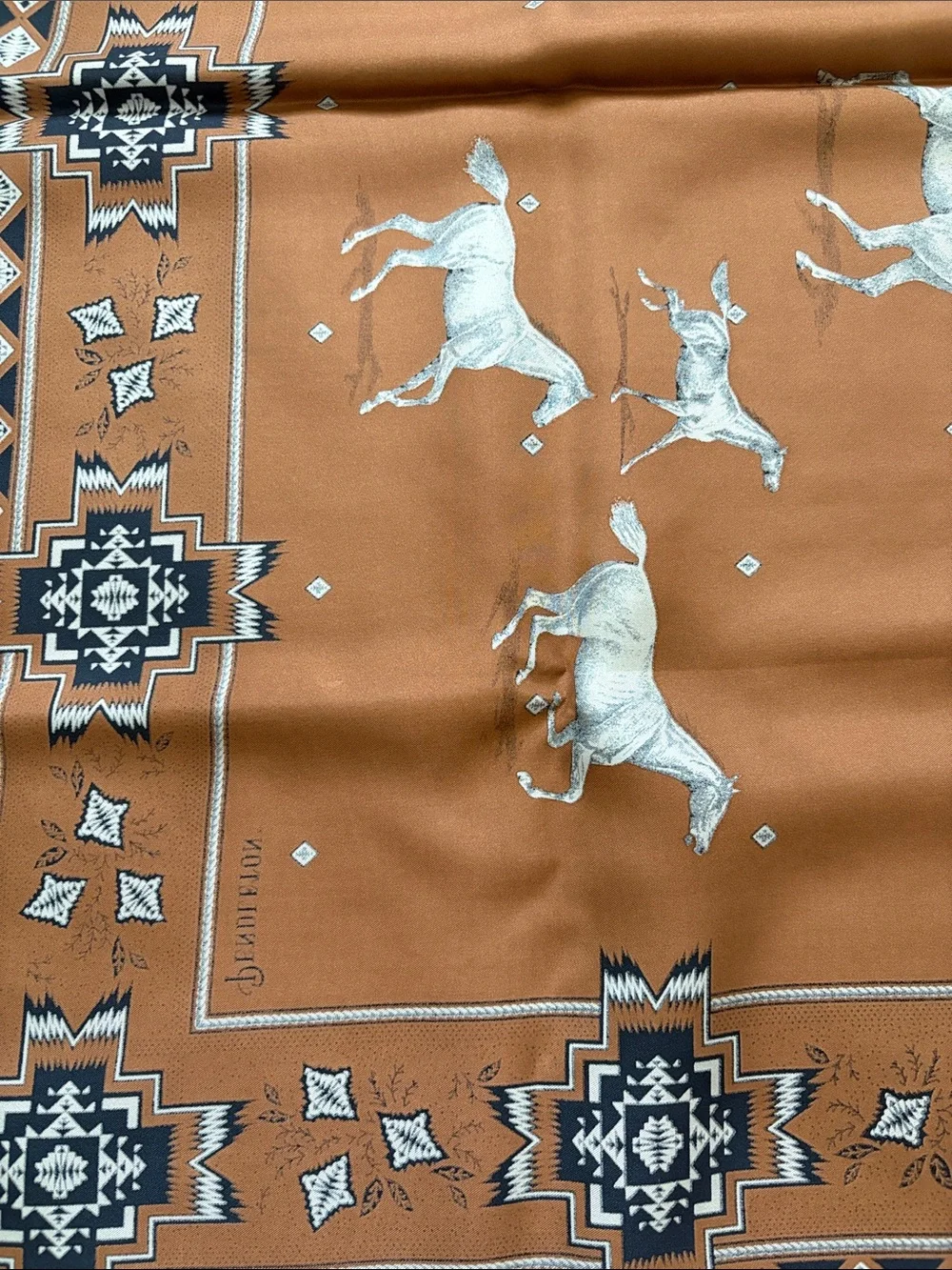 Pendleton Rust Horse Print Silk Scarf with Black & Brown Accents